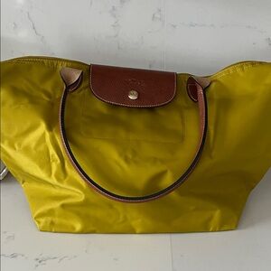 Longchamp Yellow/Green Tote with Brown Accents